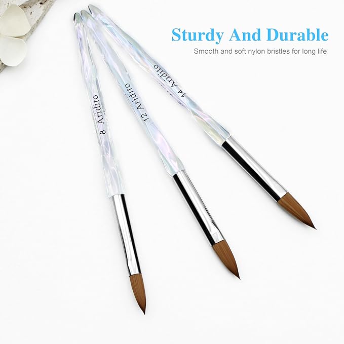 3pcs Acrylic Nail Brush Set | Irregular Transparent Professional-Grade Brushes For Powder, Extensions & Nail Art | Salon & Home Use For Beginner And Professional(size 8/12/14)