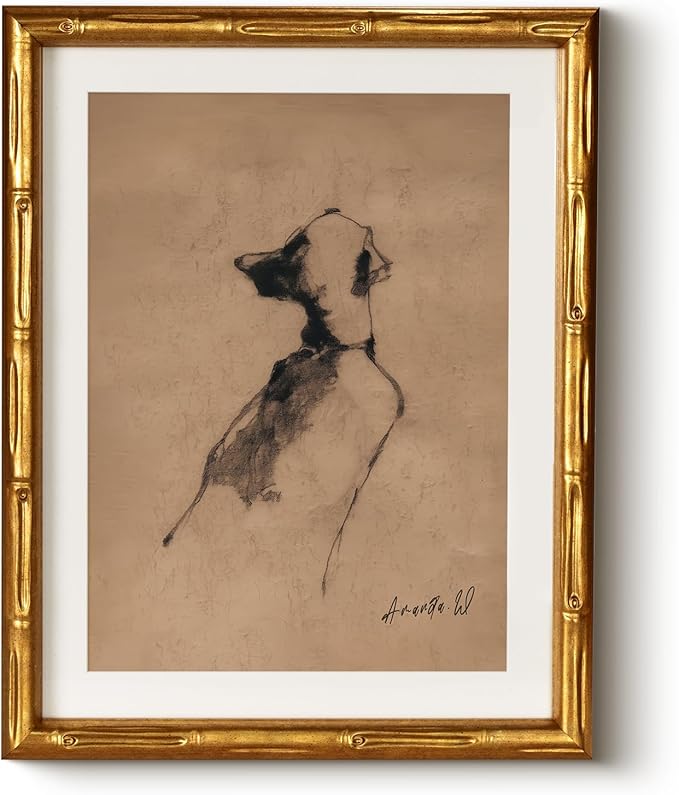 HUARCEY Dog Silhouette Mid Century Modern Abstract Wall Art 11x14 Inch, Gold Framed Minimalist Animal Figure Sketch Canvas Artwork, Classic Elegant Line Art Living Room Bedroom Home Decor