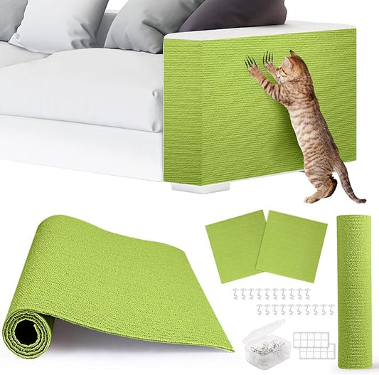 4pack Cat Scratch Couch Furniture and Wall Protector | Adhesive Cat Scratch Pad for Covering Cat Tower, DIY Climbing Cat Scratcher Couch Protector from Cat Claws Scratching (Green)