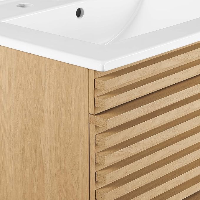 Modway Render 24" Wall-Mount Bathroom Vanity in Oak White