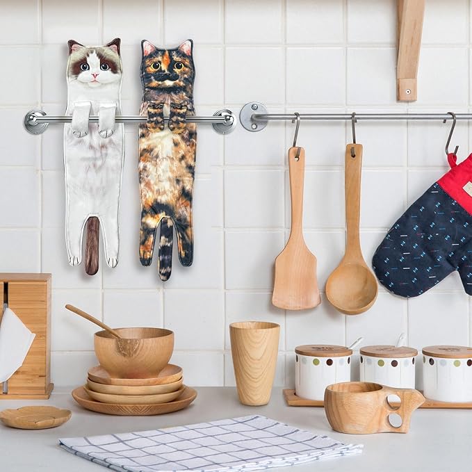 PAT JUUMG Funny Cat Hand Towels for Bathroom Kitchen Decor, Cute Decorative Hanging Face Towels,Super Absorbent Soft, Housewarming Gift, Cat Lovers Gifts for Women