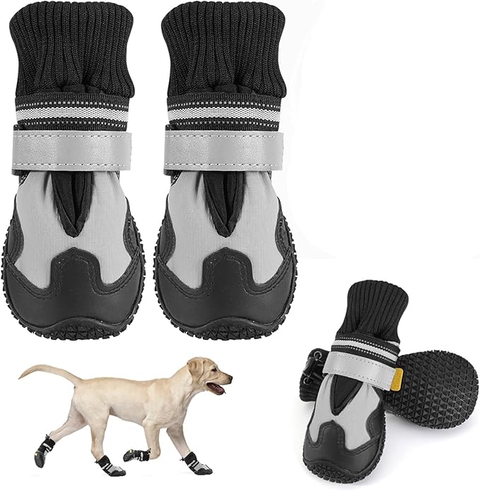 Lukovee Dog Shoes - Waterproof Warm Fleece Lined Dog Booties for Small Medium Large Dogs, Non-Slip Adjustable Dog Boot for Winter Cold Weather (HX,Size 1)
