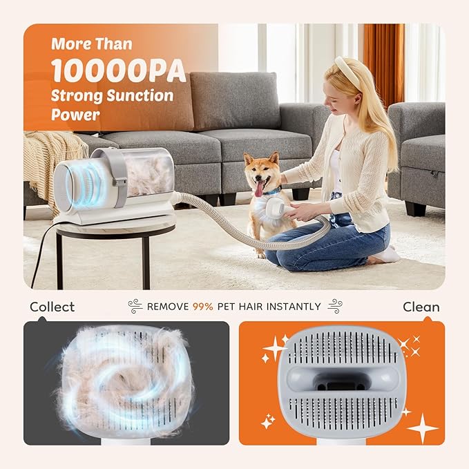 5-in-1 Pet Grooming Vacuum Kit, Dog Clippers with Cordless Low Noise 2.5L Dust Cup, 3 Suction Modes and 5 Groomer Tools for Dogs, Cats and Other Animals Hair Trimmer