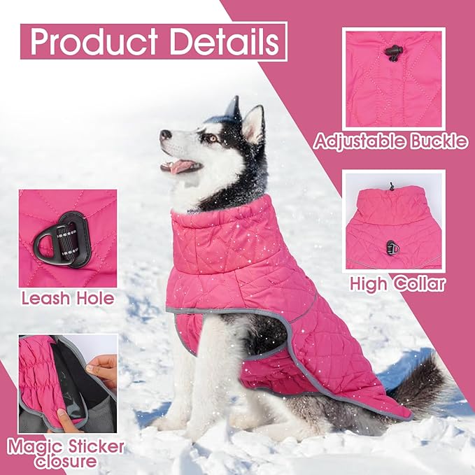Winter Coat - Waterproof Puffer Jacket for Small to Large Dogs, Cold Weather Coats with Built-in Harness and Reflective Turtleneck