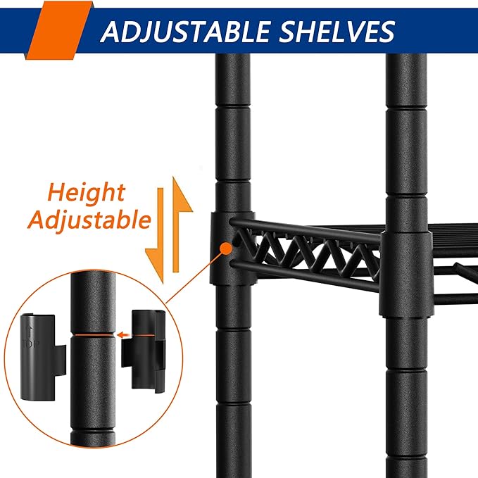6-Shelf Adjustable Heavy Duty Storage Shelving Unit, Metal Organizer Wire Rack for Laundry Bathroom Kitchen Pantry Closet No Wheels, Black