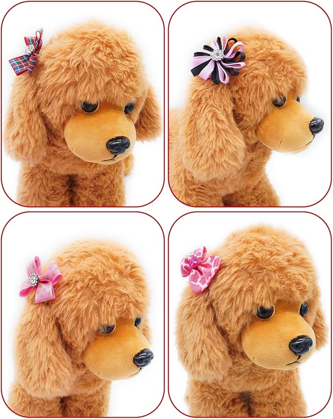 PET SHOW 100 Pack Girl Dog Hair Bows with Rubber Bands for Small Dogs Female Puppies Yorkies Pink Topknot Red Purple Medium Dogs Cats with Long Hair Assorted Pet Grooming Accessories (100)