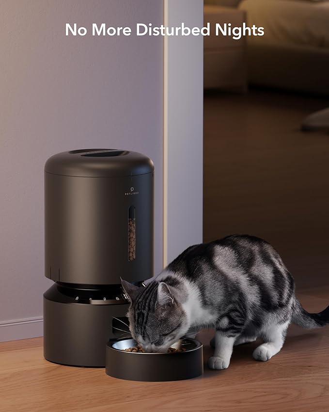 PETLIBRO Automatic Cat Feeder, Automatic Dog Food Dispenser with Freshness Preservation, 5L Timed Pet Feeders for Dry Food, Up to 6 Meals Per Day, Granary 5L Basic Button Type Black