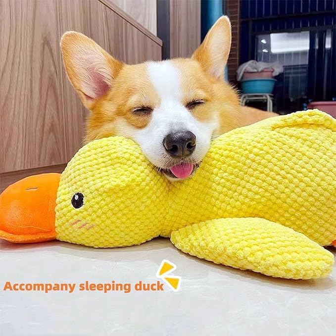 2024 New Calming Duck Dog Toy, Emotional Support, Yellow, Plush, Interactive for Boredom, Dog Companion, Large 17.7*15in (E-A+C)