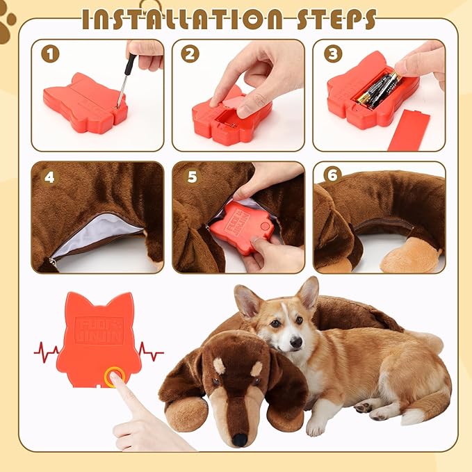 Soulchen Heartbeat Toy for Dog Anxiety Relief Stuffed Animal Comfort Toy for Puppies, Sleep Aid Plush for Crate & Kennel Training, Cuddly Companion Helps Calm Separation Stress(Dachshund)