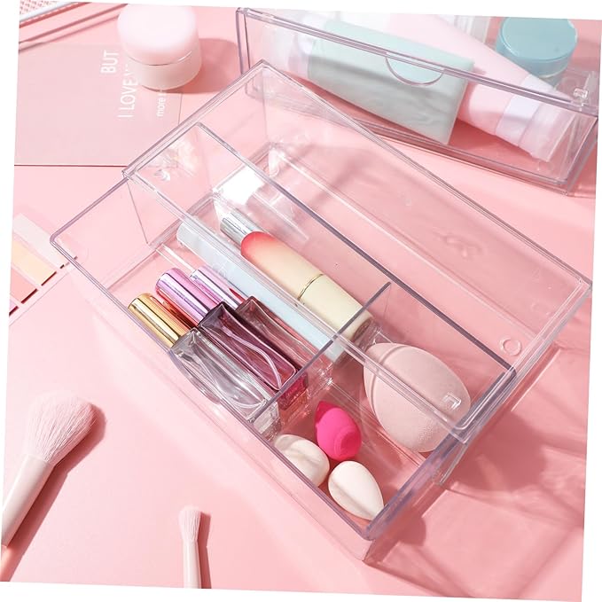 GLEAVI 3Pcs Transparent Makeup Organizer Box Stylish Lipstick Holder Cotton Swab Storage Divided Design with Lid for Easy Access Cleanliness for Bathroom Bedroom Use