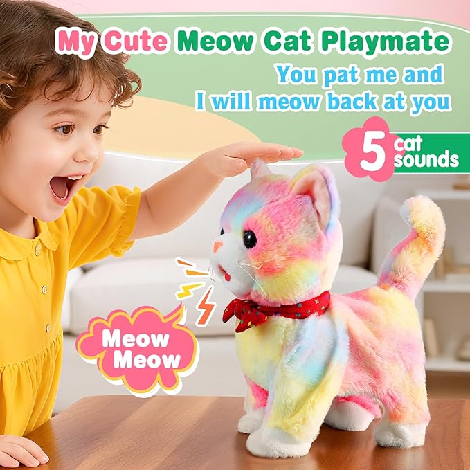 Colorful Leash Walking Cat for Girls Set Toy Interactive Talking Singing Cat Kids Remote Control Walking Kitten Dancing Kitten Mimicking Robotic Kitty That Meow and Purrs Robot for Toddlers Baby