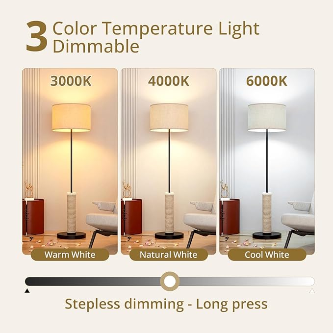 61 Inches Cat Scratching Post with Floor Lamp,Durable Natural Sisal and Heavy Duty Base,Suitable for Living Room Bedroom Dining Room Kitchen