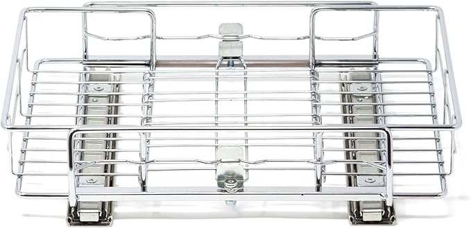 Origami 2 Pack Kitchen or Bathroom Chrome Plated Steel Sliding Pullout Drawer and Cabinet Organizer, Adjustable 10 Inch Width, Silver