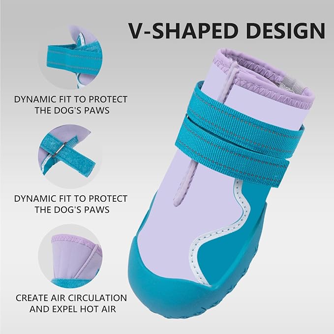 Dog Shoes Small Medium Large Size Dogs, Puppy Booties Paw Protector for Hot Pavement, Non-Slip Waterproof Rubber Reflective Strapped Boots (Blue, Size 2#: (2.4 * 1.9) (L*W) for 18-27lbs)