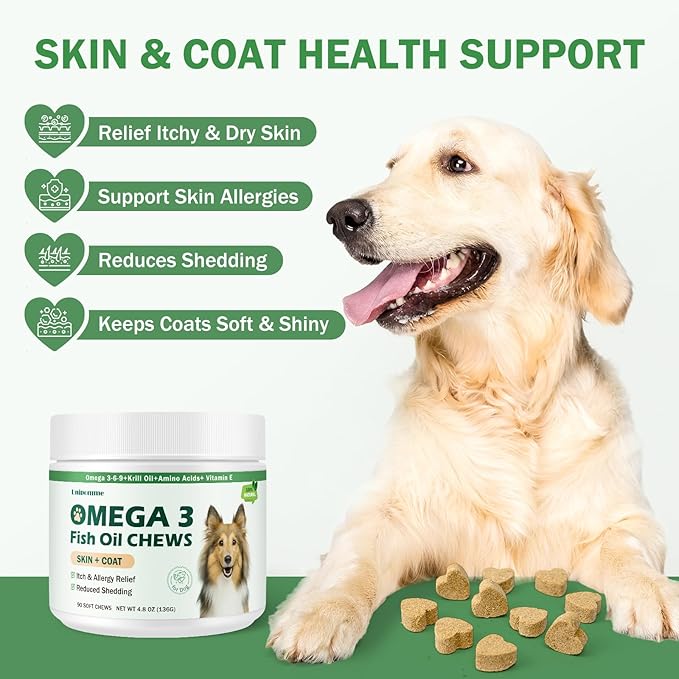 Dog Allergy Relief Chews - Omega 3 Fish Oil Skin and Coat Supplement - Dog Itching & Ears Relief - Reduced Shedding, Seasonal Allergies Dry Skin Itchy Paws Hot Spots Treatment