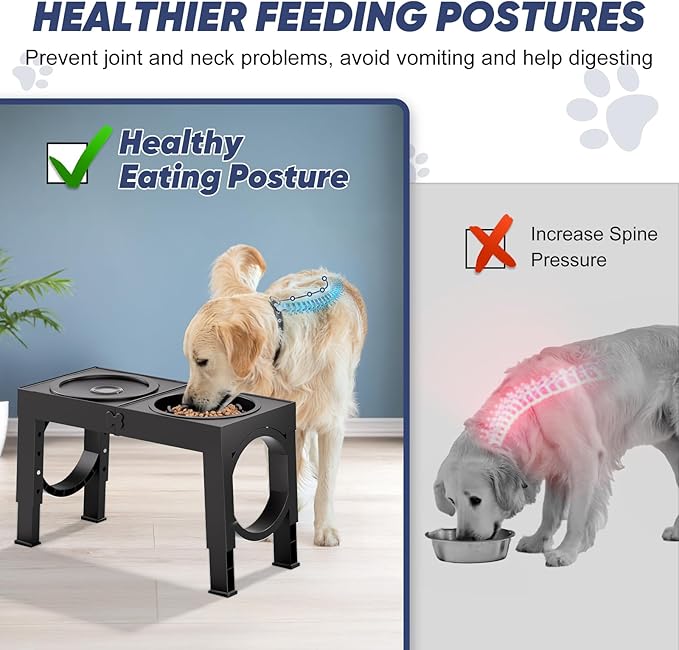 XIAZ Slow Feeder Dog Bowl Stand - Elevated Dog Food and Water Bowl Set for Large Medium Sized, 5 Heights Adjustable, Non-Slip, Durable, Prevents Bloating & Improves Digestion Blue