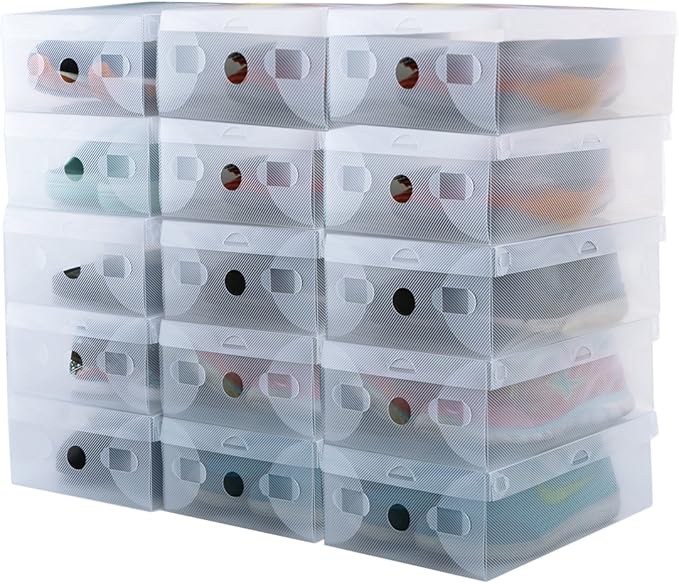 kilofly 15 Kids Women Smart Storage Containers Foldable Clear Shoe Box Set