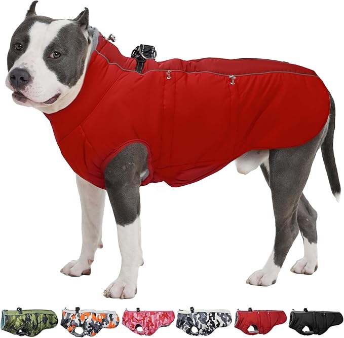 Dog Coat - XS, Warm Zip Up Snowsuit Dog Harness Vest, Reflective Water-Resistant, Red