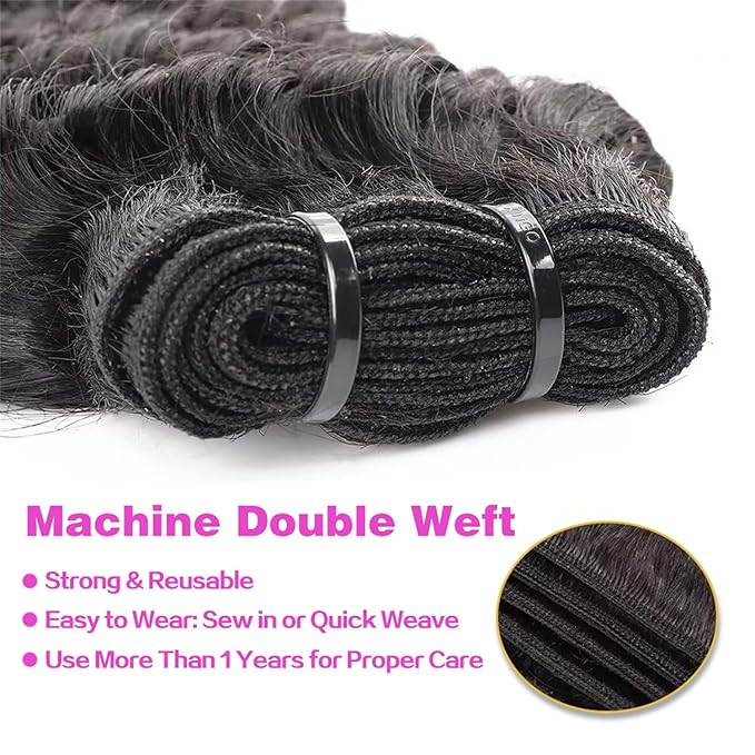 Deep Wave Human Hair Bundles Hair Bundles Wavy Deep Curly Human Hair Bundles Wet And Wavy Bundles Human Hair 1 Bundles Natural Black (Deep Wave, 18 Inch)