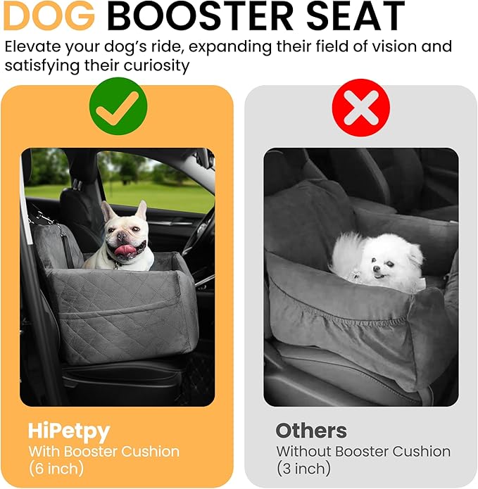 Dog Car Seat for Small Dog, Booster Seat for Dogs Under 30lb, Elevated Pet Seat with Pockets, Anti-Slip Bed for Car, Perfect for Front & Back Seats with Safety Leash (Grey, Medium)