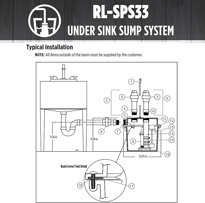 Red Lion RL-SPS33 1/3 HP, 115-Volt, 3200 GPH Under-Sink Sump Pump System with 6 Gallon Basin, Red/Black, 14942736