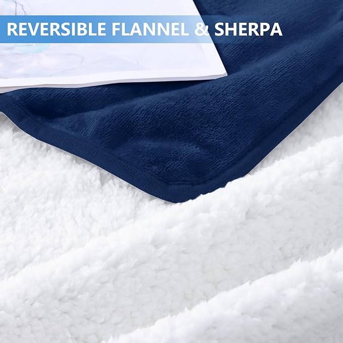 Smiry Waterproof Dog Bed Blanket, Leakproof Pet Throw Blanket for Bed Couch Sofa, Reversible Sherpa Fleece Furniture Protector Cover for Small Medium Large Dogs Cats (Navy Blue, 60x80 inches)