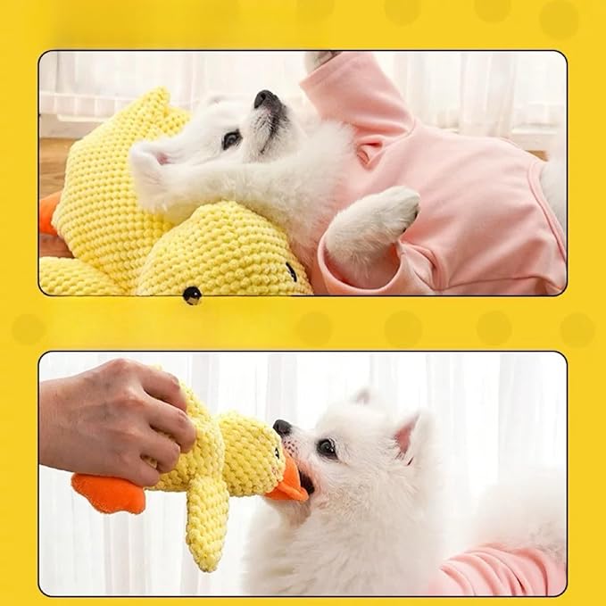 2025 Mellow Dog Calming Duck with Frog Toy,Bite Resistant Tooth Grinding Rubber Plush Toys,Durable Puppy Teething Toy with Soft Squeaker,Interactive Chew Toy for Dogs Chew and Play (Small Duck Frog)