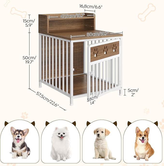 Dog Crate Furniture for Small Dogs, Wooden Dog Kennel, Indoor Pet Crate End Table, Two-Tier Small Pet Crate, for Living Room, Bedroom, White and Walnut DC01WH