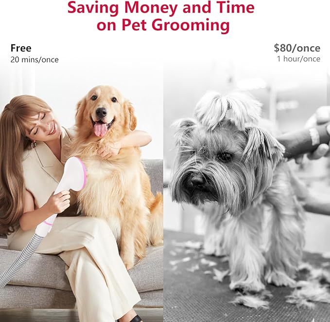 Garvee Pet Grooming Vacuum, 13.4Kpa Suction Power, 2L Large Capacity Hair Storage, 5 Professional Pet Grooming Tools for Dogs Cats, Orange/Pink