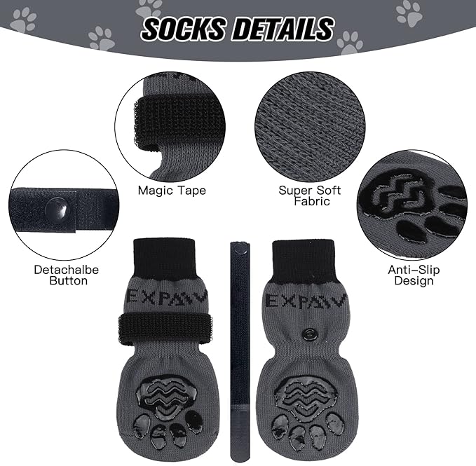EXPAWLORER 6PCS Anti-Slip Dog Socks to Prevent Licking Paws,Dog Shoes for Hot Pavement,Best Paw Protector Traction Control on Hardwood Floor,Dog Booties for Puppy Small Medium Large Senior Dogs