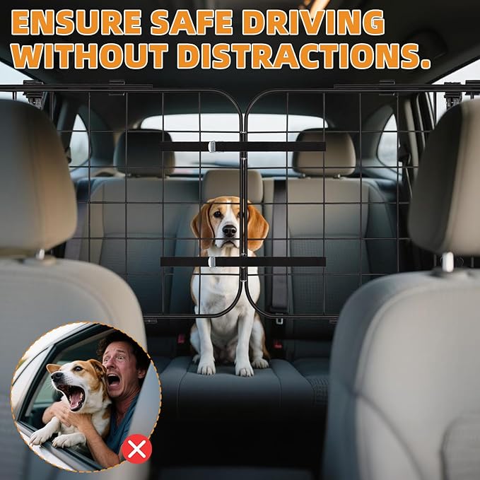 KOOLTAIL Dog Barrier for SUV, Heavy-Duty Adjustable 35.4”-57” Dog Car Barrier for Cargo Area, Foldable Stable Wire Mesh Pet Gate, Universal Fit for SUV, Van, Hatchback, Truck, 3-Panel