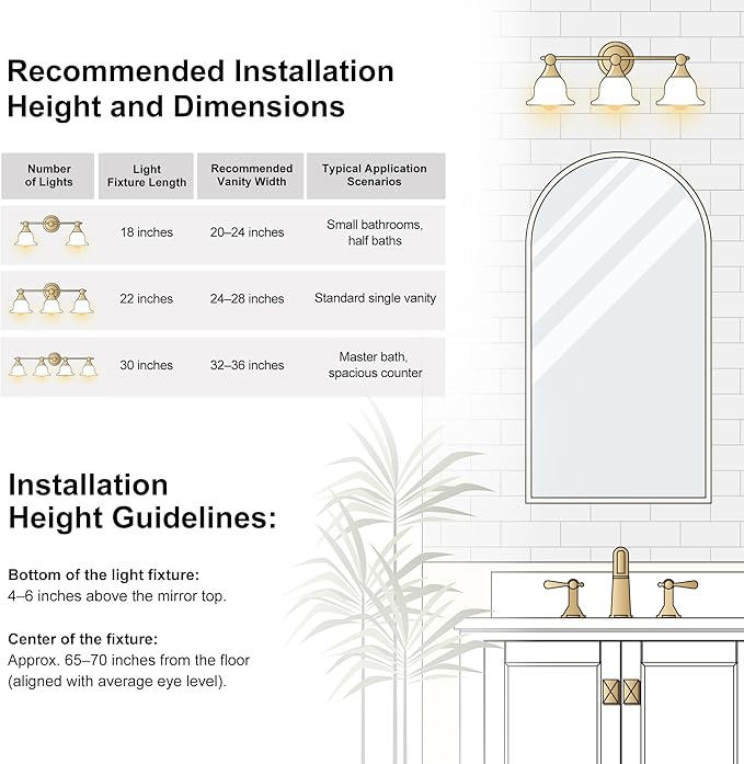 3-Light Bathroom Vanity Light Brushed Gold Modern Fixture with Frosted Glass Shades, Over Mirror Lighting for Bathroom/Bedroom, 22 inch