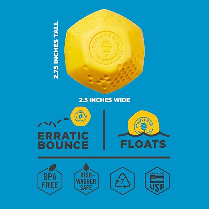 PROJECT HIVE ·PET COMPANY· - Hive Ball - Dog Balls - Toy for Large and Medium Breeds - Great for Fetch - Floats in Water - Durable and Tough for Aggressive chewers - Made in The USA