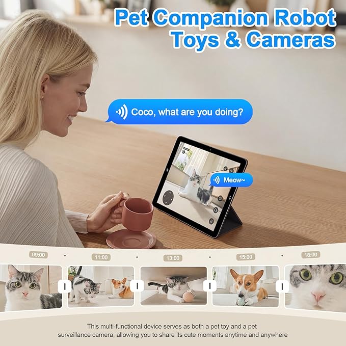 Pet Compainon Robot on Wheels,720P HD Camera,Indoor Movable Security Camera with 2-Way Talk,Bot with Night Vision,Distance Bot App Control for Cats/Dogs/Baby/Elderly