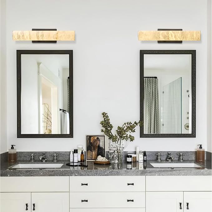 Alabaster Wall Sconces, 20" Black Wall Sconce, Modern Bathroom Sconces Wall Lighting, Cylinder Spanish Marble Wall Sconce Perfect for Living Room, Bedroom, Hallway, Stairs