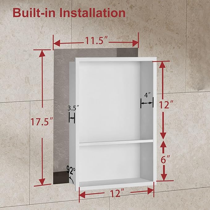 Shower Niche, Stainless Steel Elegant Bathroom Niche, No Tile Needed Recessed Shower Shelf Organizer for Storage