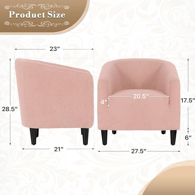 Athena Collection Modern Barrel Accent Chair, Furry Cozy Reading Arm Chair for Adults, Soft Comfy Upholstered Sofa Armchair for Corner, Living Room, Bedroom, Reception Room, Pink