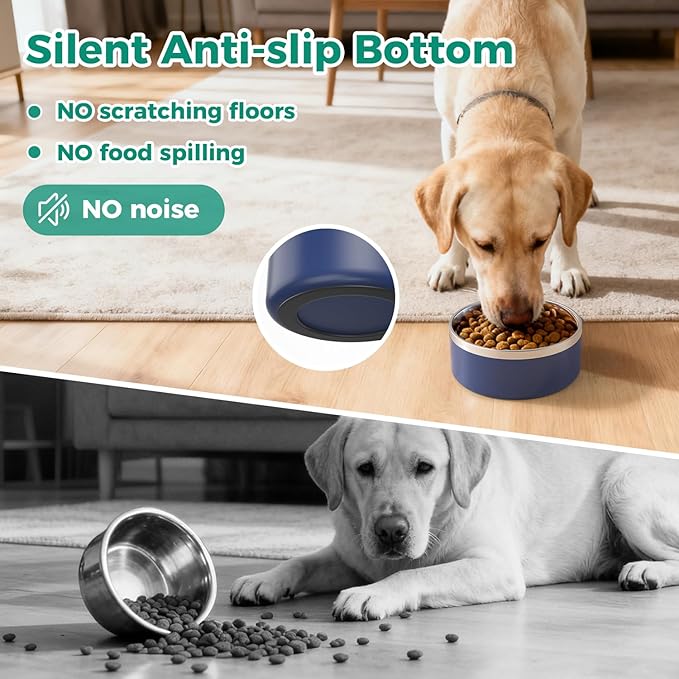 LIHONG Stainless Steel Dog Bowls for Small Medium Sized Dogs Non Slip,Insulated Dog Bowl,Pet Bowl for Food and Water,Rustproof(40oz,Blue)