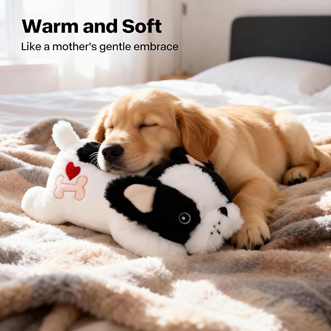 Pet Prime Heartbeat Dog Toy for Puppy Anxiety with Rechargeable Heartbeat - Smart Timer and Adjustable Speed Features to Soothe Puppies,Include 1PC Disposable Heat Pack for Extra Comfort (Bulldog)