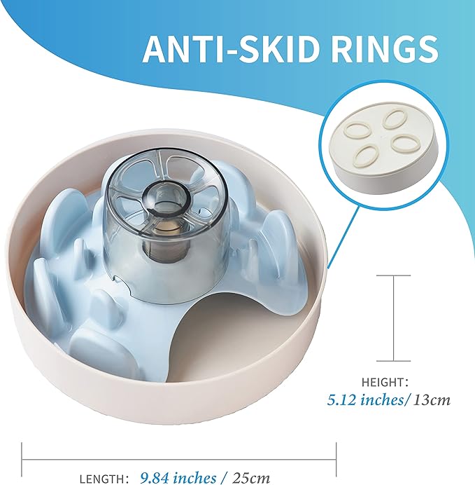 PetDreamHouse Spin Interactive Slow Feeder Bowl for Dogs - UFO Blue - Skill Level: Tricky - Fun and Healthy Feeding with Movable, Adjustable Center Puzzle Piece for All Dogs and Food Types