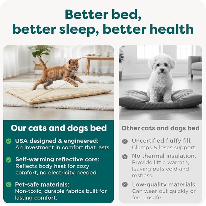 FurHaven ThermaNAP Self Warming Cat Mat/Dog Bed for Crates with Self-Warming Technology for Cozy Rest, Fully Machine Washable, Small, Plush Faux Fur, Cream