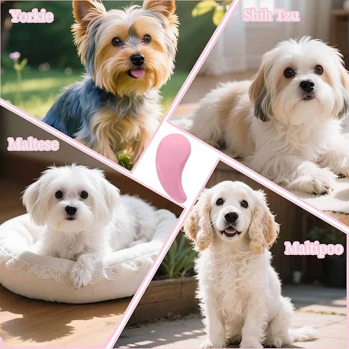 Comma-Shaped Small Dog Brush and Cleaning Comb, Fit for Yorkie, Shih Tzu, Maltese Maltipoo Pomeranian - Gentle Soft Bristles for Effortless Pet Hair Removal, Puppy Essentials (Pink)