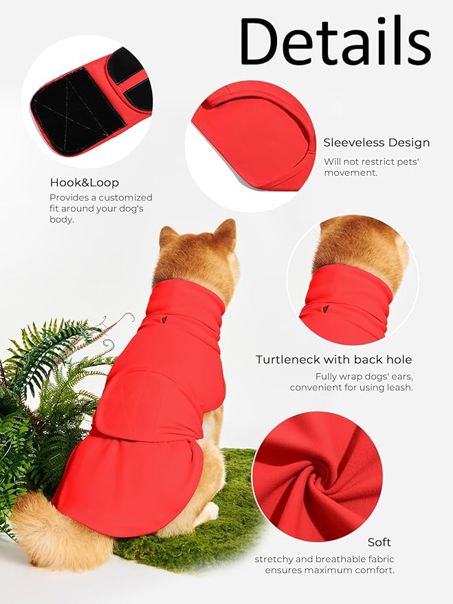 Dog Anxiety Calming Vest Adjustable Turtleneck Thunder Shirt Jacket for Fireworks, Separation, Vet Visits, Pet Hoodie for Large Medium Dogs