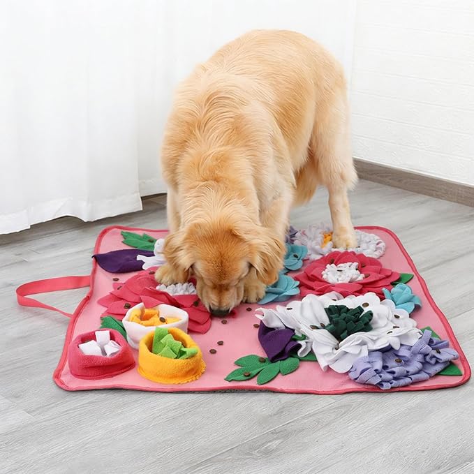 Vextronic Snuffle Mat for Dogs Large Breed Small Medium, 25''x25'' Sniff Mat for Dogs, Interactive Puzzle Foraging Mat, Dog Slow Feeder Mat, Encourages Natural Foraging Skills for Cats Rabbits Pink
