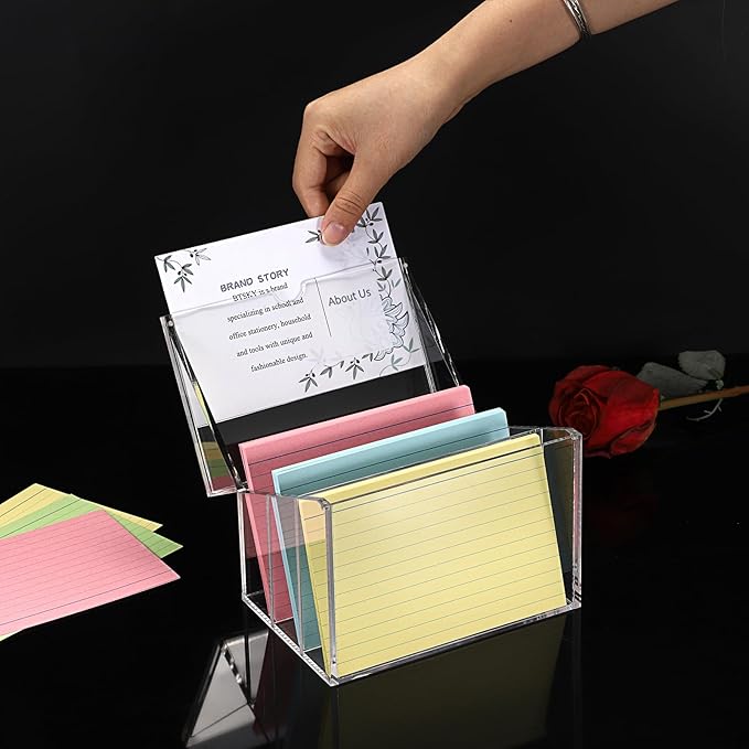 BTSKY Clear Acrylic 4 x 6 inch Index Card Box with Sign Lid & Removable Inserts, Divided 3-Compartment Index Card Holder Notecard Box Photo Storage Organizer for Filling Note Cards,Flashcards, Recipes