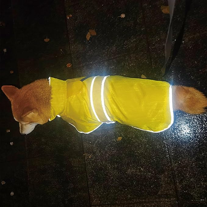 Dog Raincoat| Waterproof Adjustable & Lightweight Dog Jacket with Reflective Strips| Easy Step-in Closure for All-Weather| Fits Small Medium Large Dogs(Yellow,Large)