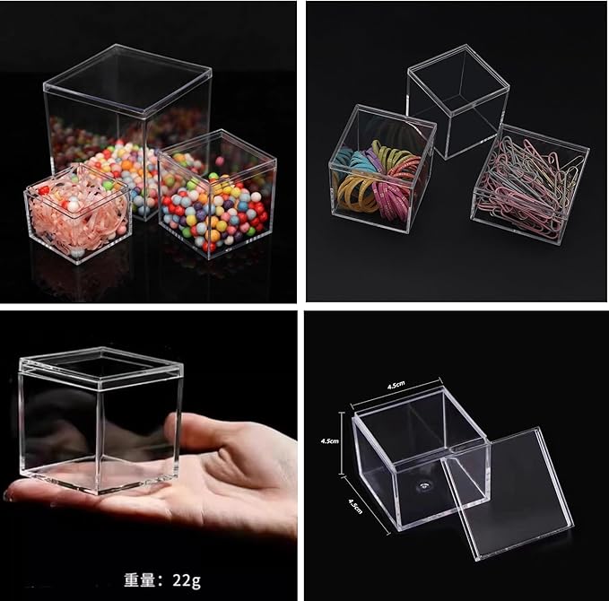 Acrylic box with Lid Small Clear Square Cube Containers Plastic Storage Box 45X45X45mm for Birthday Valentine's Day Party Favor Candy Pill and Tiny Jewelry