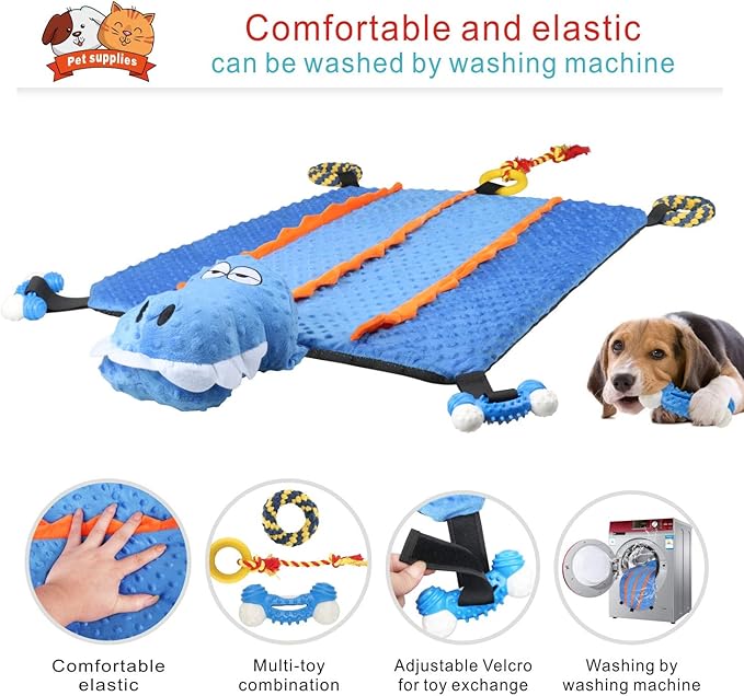 Idepet Dog Play Mat,Puppy Toy Mat with Chew Toys Multiple Dog Puzzle Interactive Toy Pet Playing Mat for Small Medium Dogs Cats,All-in-One (Crocodile)