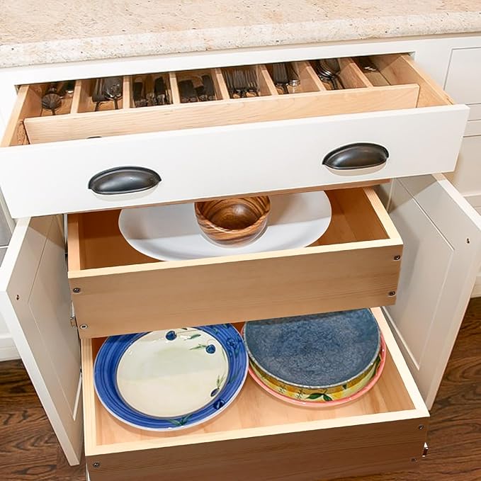 Pull Out Cabinet Organizer, 23''W×21''D×16''H Soft Close Slide Out Wood Drawer Shelves Storage for Kitchen, 2-Tier, Finished, Heavy-Duty, Bottom Assembly