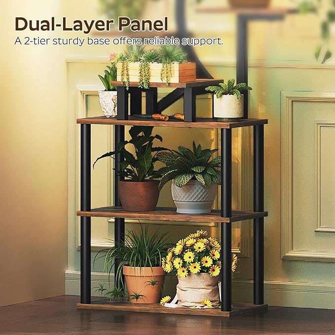 Plant Stand Indoor with Grow Lights, 9-Tier Metal Plant Stand, 69'' Tall Corner Display Shelf for Indoor Plants, for Living Room, Patio, Bedroom, Rustic Brown PT01BR